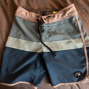 Quiksilver Boys Striped Blue and Tan Board Shorts